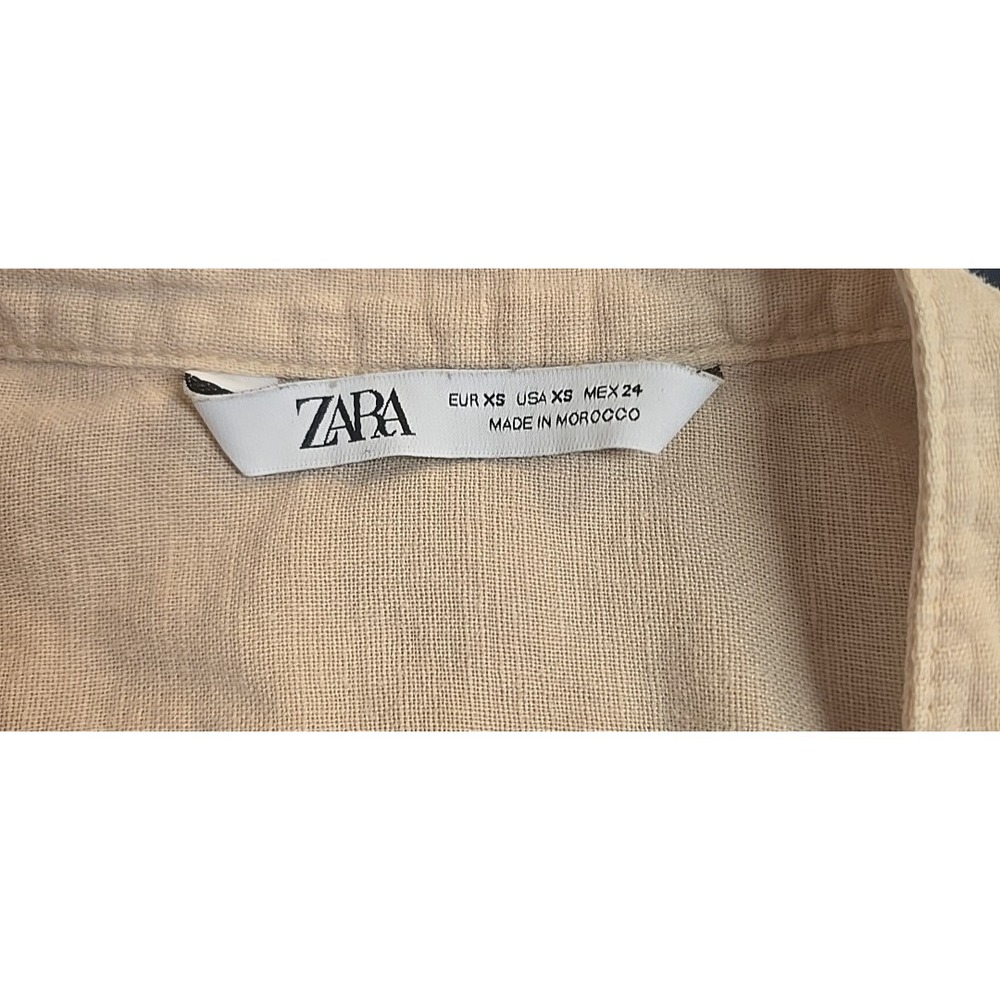 ZARA Shirtdress 100% Linen XS Tan Beige Neutral Midi Button Front Resort Casual - Picture 5 of 7